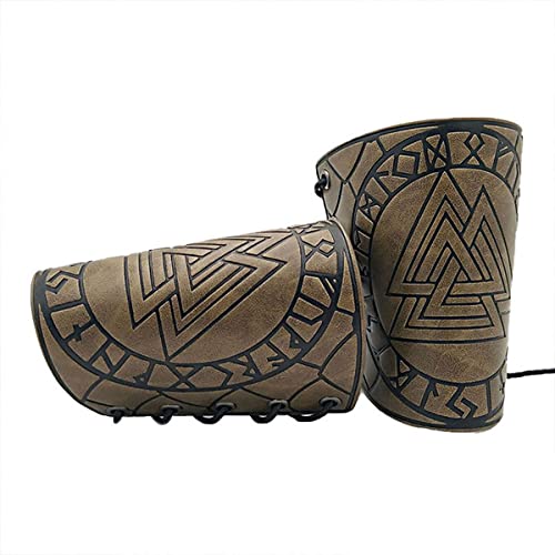 Viking Odin Rune geprägte Lederarmschienen, mittelalterliche PU-Lederarmschienen, LARP-Handschuh, Ledermanschette Armschiene, Lederarmbänder, Nordic Retro-Armband für Männer Frauen Jungen (Khaki) von Thajaling