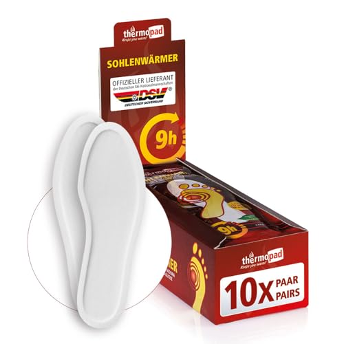 THERMOPAD Sohlenwärmer - DAS ORIGINAL: 5, 10 oder 30 Paar Wärmepads (erhältlich in 5 Größen) - Einlegesohle für 9 Stunden Wärme I Fußwärmer Pads I Extra warme Wärmesohle XXL für Schuhe & Skischuhe von Thermopad