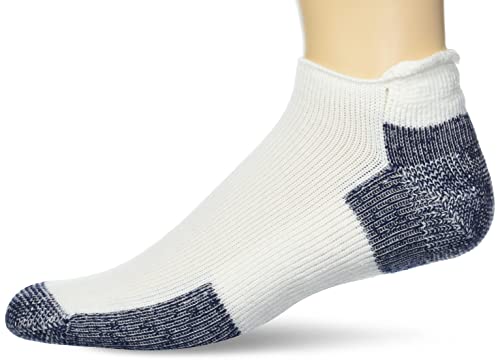 Thorlos Herren Laufsocken mit dickem Kissen, Größe L, Weiß/Marineblau, 1 Paar von Thorlos