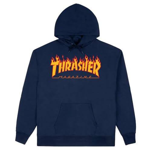 THRASHER Herren T-Shirt Flame Logo S Marineblau von Thrasher