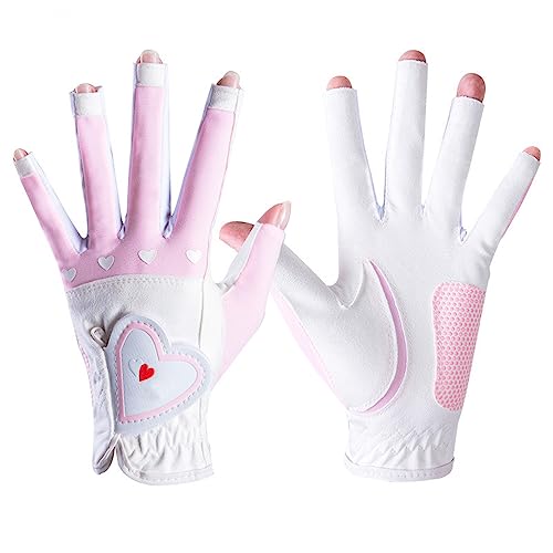 ThreeH Golfhandschuhe Paar beide Hände halbe Finger Allwettergriff rutschfestes Mesh Cool Breathable Glove für Damen Mädchen Sommer Praxis von ThreeH
