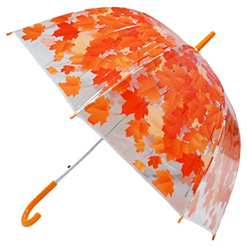 ThreeH Klarer Blasenregenschirm mit Sycamore-Blättern, Automatischer Griff Kuppel Regenfest Universell für Kinder und Frauen Partys im Freien Orange von ThreeH