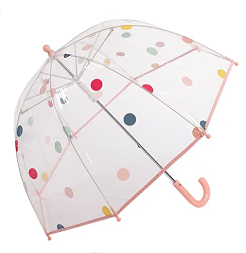 ThreeH Regenschirm Transparent für Kinder Leichte 8-Faser-Rippen Bogenmanual offen Süße Punkte Baldachin 28 Zoll für Jungen und Mädchen von 3-10 Jahren,Rosa von ThreeH