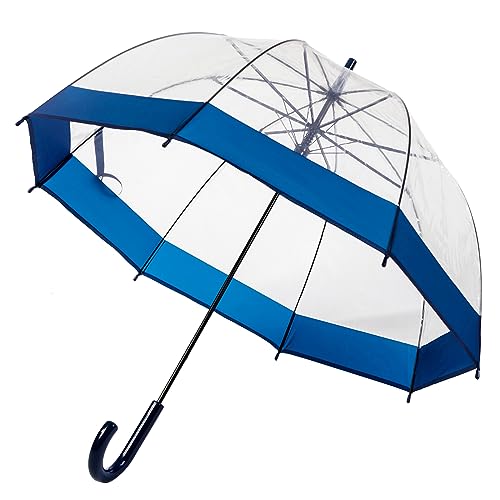 ThreeH Klarer Bubble-Regenschirm mit winddichter transparenter Kuppel POE-Baldachin mit breitem blauem Rim Automatischer offener klassischer Hochzeitsschirm, Blau von ThreeH