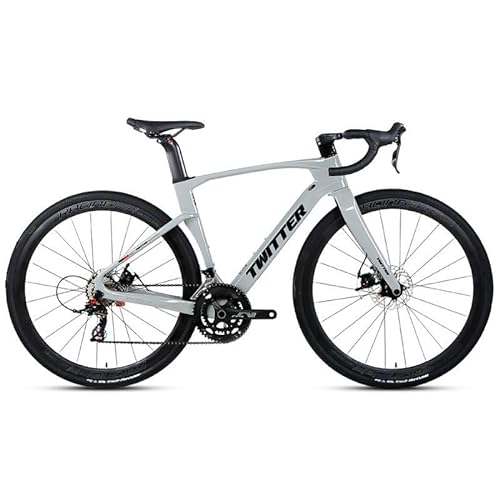 24-Gang-Fahrrad, Fahrräder for Erwachsene, Carbonfaser-Fahrrad, Herren- und Damen-Cross-/Rennräder, Carbonfaser-Vordergabel, leichte Karosserie, 9,9 kg, Unibody ( Color : Light grey , Size : 51CM ) von TiLLOw