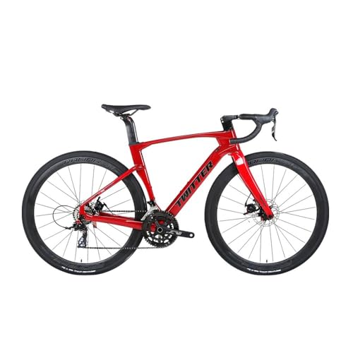 Cross-/Rennräder, Fahrräder for Erwachsene, Carbonfaser-Fahrrad, 24-Gang-Fahrrad, Herren- und Damen-Carbonfaser-Vordergabel, Unibody-Aluminiumlegierung, Aluminiumring ( Color : Red , Size : 48CM ) von TiLLOw