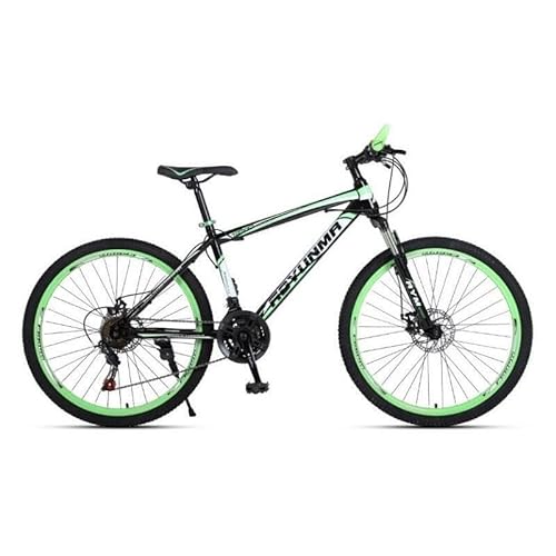 TiLLOw 21-Gang-700C-Räder Mountainbike for Erwachsene, Herren- und Damenfahrrad, Einteilige 3-Speichen-Räder, stoßdämpfende Vorderradgabel, Aluminiumrad (Color : Black Green, Size : 26-IN_SPOKED HUB) von TiLLOw