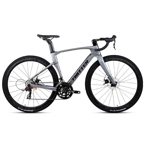 TiLLOw Cross-/Rennräder, Fahrräder for Erwachsene, Herren- und Damen-Carbonfaser-Fahrrad, 24-Gang-Fahrrad, ultraleichtes Unibody-Fahrrad mit gebrochenem Windgriff (Color : Dark Grey, Size : 54CM) von TiLLOw
