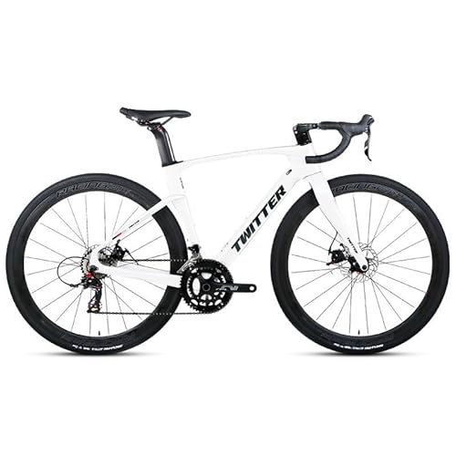 TiLLOw Fahrräder for Erwachsene, 24-Gang-Fahrrad for Männer und Frauen, Cross-/Rennräder, Carbonfaser-Fahrrad, Feng-Break-Tropfen-Sitz-Carbonfaser-Vorderradgabel (Color : White, Size : 45CM) von TiLLOw