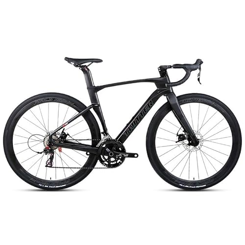 TiLLOw Herren- und Damen-Carbonfaser-Fahrrad, Cross-/Rennräder, Erwachsenenfahrräder, 24-Gang-Fahrrad, Carbonfaser-Vordergabel, leichte Karosserie, 9,9 kg, Unibody (Color : Black, Size : 54CM) von TiLLOw