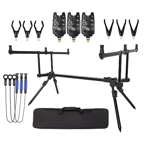 Tiandirenhe Einstellbare einziehbare Karpfen Angelrute Ständer Halter, Angelrute Pod Karpfen Ständer mit 3 Angeln Bissanzeiger 3 PCS Angeln Köder Swinger Angeln Tackle Set Angeln Zubehör von Tiandirenhe