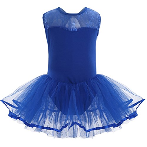 TiaoBug Kinder Ballettanzug für Mädchen - Ballettkleid Ballett Trikot Kleid Röckchen mit Innenslip Blau, Rosa, Lavender Blau 128-140 (Herstellergröße: 140) von TiaoBug