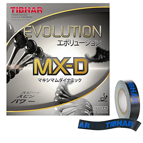 Tibhar Tischtennis-Belag Evolution MX-D + Kantenband | Härtegrad: 50.3~52.3 | roter, grobporiger Schwamm (schwarz~ 2,1-2,2mm) von Tibhar