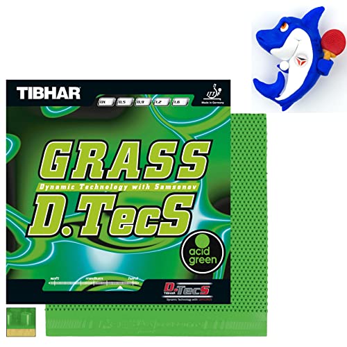 Tibhar Tischtennis-Belag Grass D-Tecs Acid Green 3D-Magnet Hai | Härtegrad: 47,5 | grüne Oberfläche | Lange Noppen (OX) von Tibhar