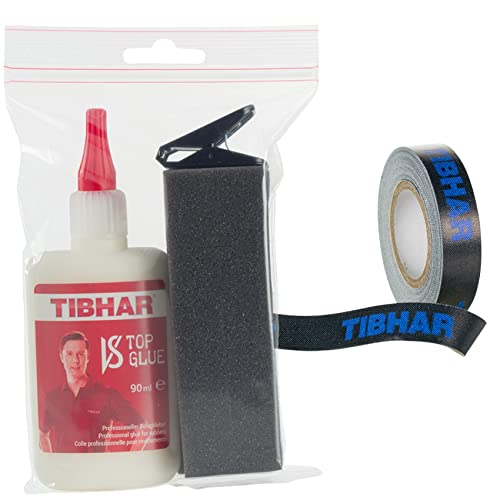 Tibhar Tischtennis Kleber für Beläge & Tischtennis Kantenband | Kleber Set VS Top Glue, 90ml & Kantenband Evolution, 5m, 12mm | schwarz von Tibhar