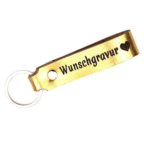 TIDERO Schlüsselanhänger Leder mit Wunschgravur, individuelle Gravur - personalisiert Schlüsselbund Namen Auto - Geschenk für Männer Frauen - 100% Handmade in Germany - Gold von Tidero