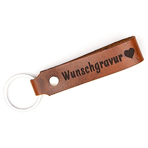 TIDERO Schlüsselanhänger aus Leder mit individueller Wunschgravur, BEIDSEITIG ANPASSBAR - Schlüsselring Schlüsselband Schlüsselbund - Geschenk für Männer Frauen, 100% Handmade in Germany - Wild Brown von Tidero