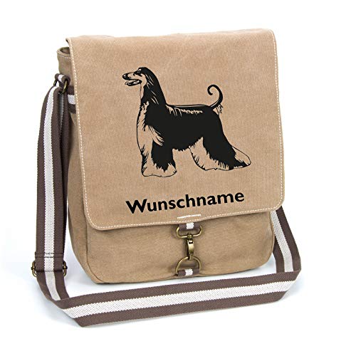 Afghanischer Windhund Afghane Canvas Schultertasche Umhängetasche Tasche mit Hundemotiv und Namen personalisiert von Tierisch-tolle Geschenke