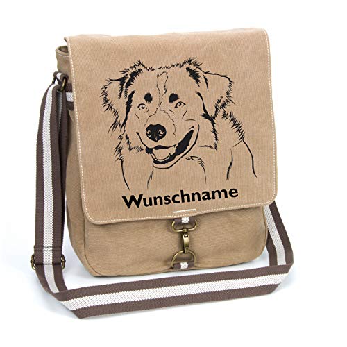Australian Shepherd Canvas Schultertasche Umhängetasche Tasche mit Hundemotiv und Namen personalisiert von Tierisch-tolle Geschenke