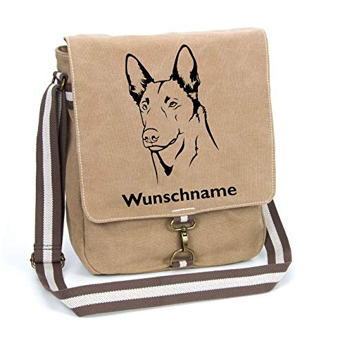 Belgischer Schäferhund Malinois Canvas Schultertasche Umhängetasche Tasche mit Hundemotiv und Namen personalisiert von Tierisch-tolle Geschenke