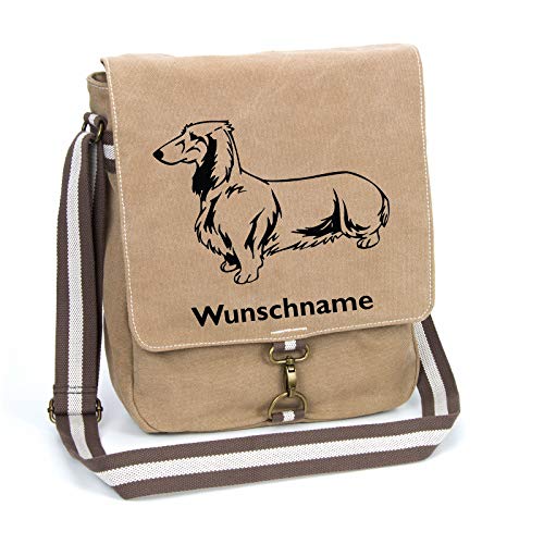 Dackel Langhaar Schultertasche Umhängetasche Tasche mit Hundemotiv und Namen personalisiert von Tierisch-tolle Geschenke