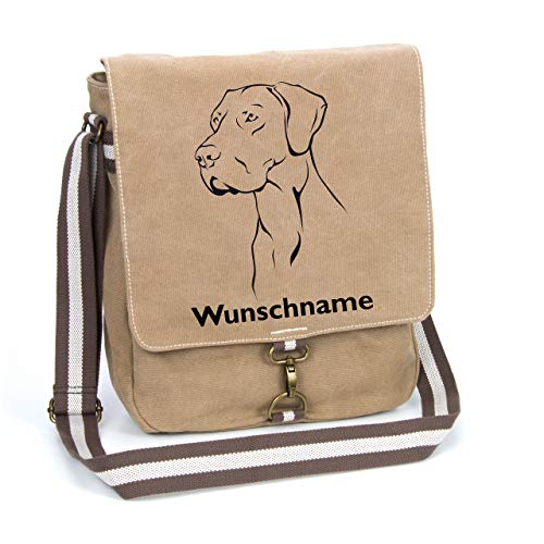 Deutsche Dogge Canvas Schultertasche Umhängetasche Tasche mit Hundemotiv und Namen personalisiert von Tierisch-tolle Geschenke