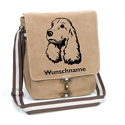 English Cocker Spaniel Schultertasche Umhängetasche Tasche mit Hundemotiv und Namen personalisiert (Motiv 2) von Tierisch-tolle Geschenke