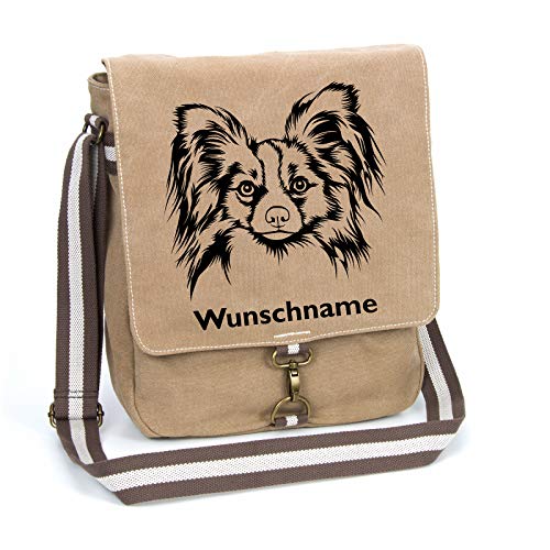 Kontinentaler Zwergspaniel Papillon Schultertasche Umhängetasche Tasche mit Hundemotiv und Namen personalisiert von Tierisch-tolle Geschenke