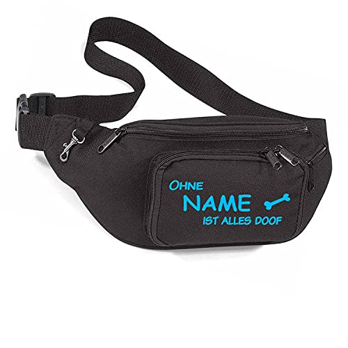 Ohne Hund ist Alles doof | Hundesport Bauchtasche Leckerlie-Tasche Hundetraining (Schwarz/Blau mit Wunschname) von Tierisch-tolle Geschenke
