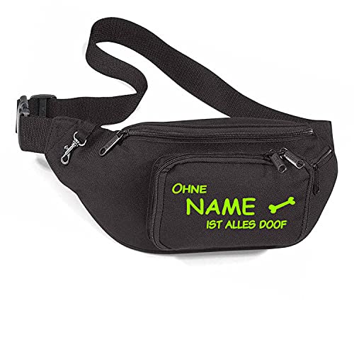 Ohne Hund ist Alles doof | Hundesport Bauchtasche Leckerlie-Tasche Hundetraining (Schwarz/Grün mit Wunschname) von Tierisch-tolle Geschenke