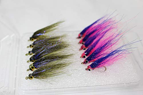 Tigofly 12 Stück Pink Olive UV Polar Fry langsam sinkend Lachs Forelle Stahlkopf Elritze Fliegenfischen Köder Fliegen-Set Größe #8 (6 Stück) von Tigofly