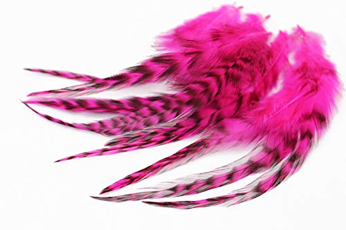 Tigofly 30 Stück/Charge UV Hot Pink Schwarz Barred Grizzly Hahn Hackles Streamer Fliegenbinden Hackle Federn Materialien von Tigofly