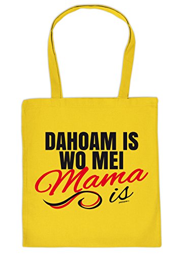 Bayrische Mama Geschenk Tasche - Mutter Sprüche Baumwolltasche : Dahoam is wo MEI Mama is - Einkaufstasche Geschenktasche + Urkunde Farbe: Gelb von Tini - Shirts