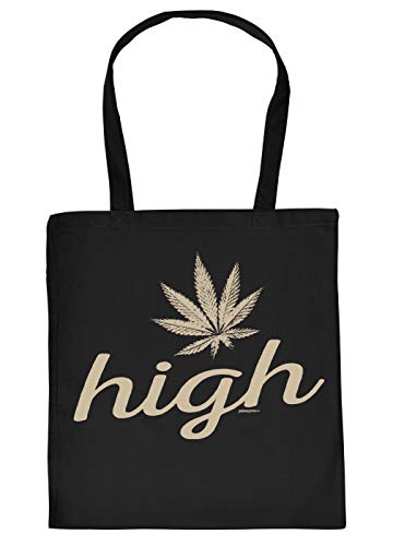 Cannabis Spruch/Motiv Tasche - Baumwolltasche Kiffer : high - Tragetasche Grass/Weed/Hanf - Farbe: Schwarz von Tini - Shirts