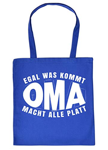 Enkel - Oma Geschenk-Tasche - Sprüche Baumwolltasche Omi : Egal was kommt Oma Macht alle platt - Einkaufstasche Geschenktasche Großmutter -Farbe: Royalblau von Tini - Shirts