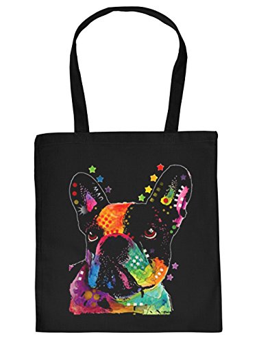 Französische Bulldogge Motiv Stofftasche - Hunde Tasche : French Bulldog - Hunderassen Neon Kunstdruck Baumwolltasche Farbe: schwarz von Tini - Shirts