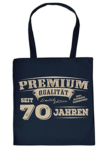 Geschenk 70 Geburtstag - Coole Geschenktasche 70 : Premium Qualität seit 70 Jahren - Stofftasche Sprüche 70 Jahre - Baumwolltasche Farbe: Navyblau von Tini - Shirts