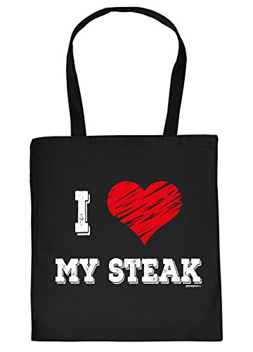 Griller Tasche Grillzubehör Tragetasche Grill : I Love My Steak - Sprüche Baumwolltasche Grillen -Farbe: schwarz von Tini - Shirts