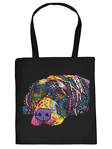 Labrador Motiv Stofftasche - Hunde Tasche : Savvy Labrador - Hunderassen Neon Kunstdruck Baumwolltasche Farbe: schwarz von Tini - Shirts