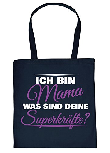 Mama Geschenk-Tasche - Mutter Sprüche Baumwolltasche : Ich Bin Mama was sind Deine Superkräfte - Bedruckte Einkaufstasche Geschenktasche - Farbe: Navyblau von Tini - Shirts