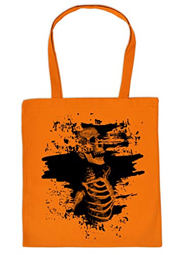 Menschen Skelett/Totenkopf Motiv Halloween Tragetasche - Einkaufstasche : Skelett - Tasche Süßigkeiten - Farbe : Orange von Tini - Shirts