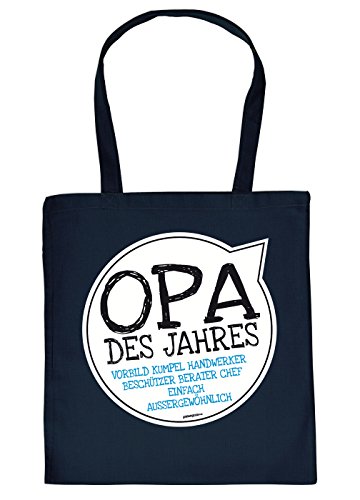 Opa Geschenk Tasche - Sprüche Baumwolltasche : Opa des Jahres Vorbild - Einkaufstasche Geschenktasche Großvater + Urkunde Farbe: Navyblau von Tini - Shirts