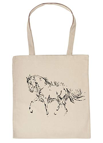 Pferde Tasche - Spruch/Motiv Pferd Stofftasche : Pferdezeichnung - Stalltasche Reitsport - Farbe : Creme von Tini - Shirts