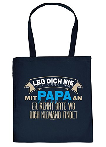 Vater Geschenk Tasche - Papa Sprüche Baumwolltasche : Leg Dich nie mit Papa an - Geschenktasche Vater + Urkunde Farbe: Navyblau von Tini - Shirts