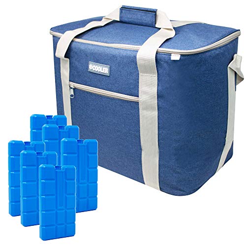 ToCi Kühltasche 36 Liter Isoliertasche Thermotasche Picknicktasche für Picknick Camping | Navy-Blau mit 6 x 200 ml Kühlakku von ToCi