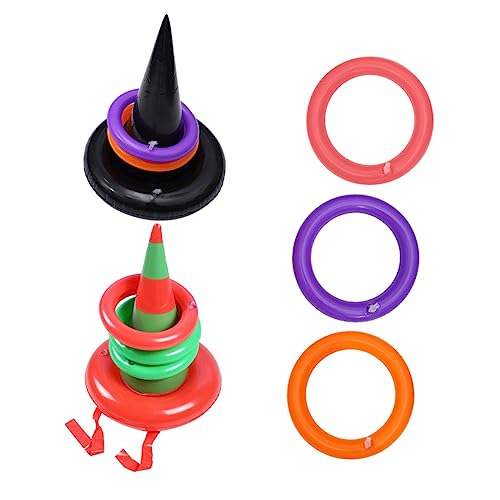 Toddmomy 10 Stück Teiliges Aufblasbares Ringwurfspiel Hexenhut für Halloween und Weihnachten Leicht Aufblasbar Farbenfrohes PVC Wurfspiel für Kinderfest Aktivitäten Drinnen und Draußen von Toddmomy