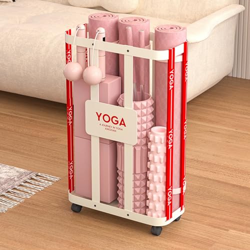 Home Gym Fitnessgeräte Storage Rack Beweglicher Yoga-Matten-Organisator Aufbewahrungswagen Kleiner Metall-Hilfswagen Wagon Leicht zu Montieren von ToeWoe
