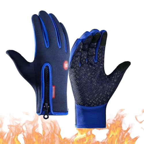 Toerjii Freezer Thermo Handschuhe, Warme Winterhandschuhe mit wasserabweisender Beschichtung und Touchscreen-Funktion, Thermo-Sporthandschuhe rutschfest Winter Fahren, Wandern (Blau, L) von Toerjii