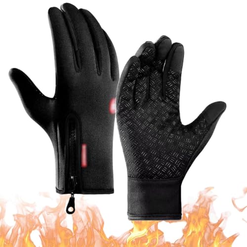 Toerjii Freezer Thermo Handschuhe, Warme Winterhandschuhe mit wasserabweisender Beschichtung und Touchscreen-Funktion, Thermo-Sporthandschuhe rutschfest Winter Fahren, Wandern (Schwarz, XL) von Toerjii