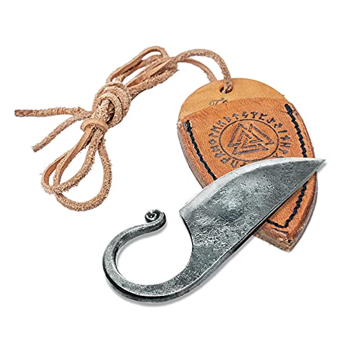 Toferner Keltisches Taschenmesser Handgeschmiedetes im keltischen Stil - Scharfe & spitze Klinge mit Echtledertasche - für Kunst- & Kulturliebhaber (Braun) von Toferner